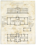39970 Plattegrond van de voorgevel en plattegronden van de begane grond en de verdieping van de Rijks Hogere ...